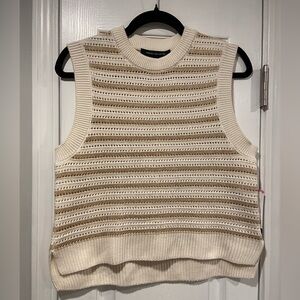 NWT French Connection Size S Ivory Gold Stripe Cotton Blend Sleeveless Knit Top